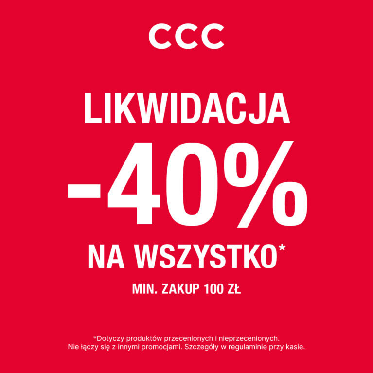 Teraz w CCC likwidacja kolekcji! -40% na wszystko przy zakupach za min. 100 zł!